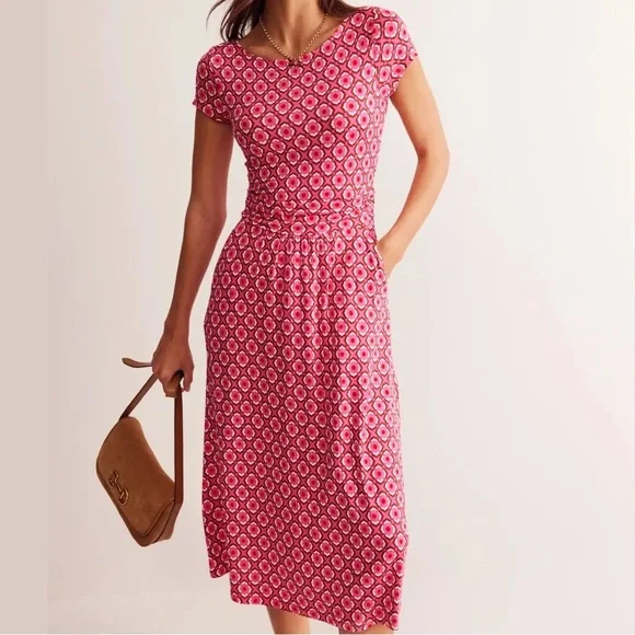 Boden | Dresses | Boden Amelie Jersey Midi Dress Sangria Sunset Geo Pome  Size Us 6 Nwt | Poshmark